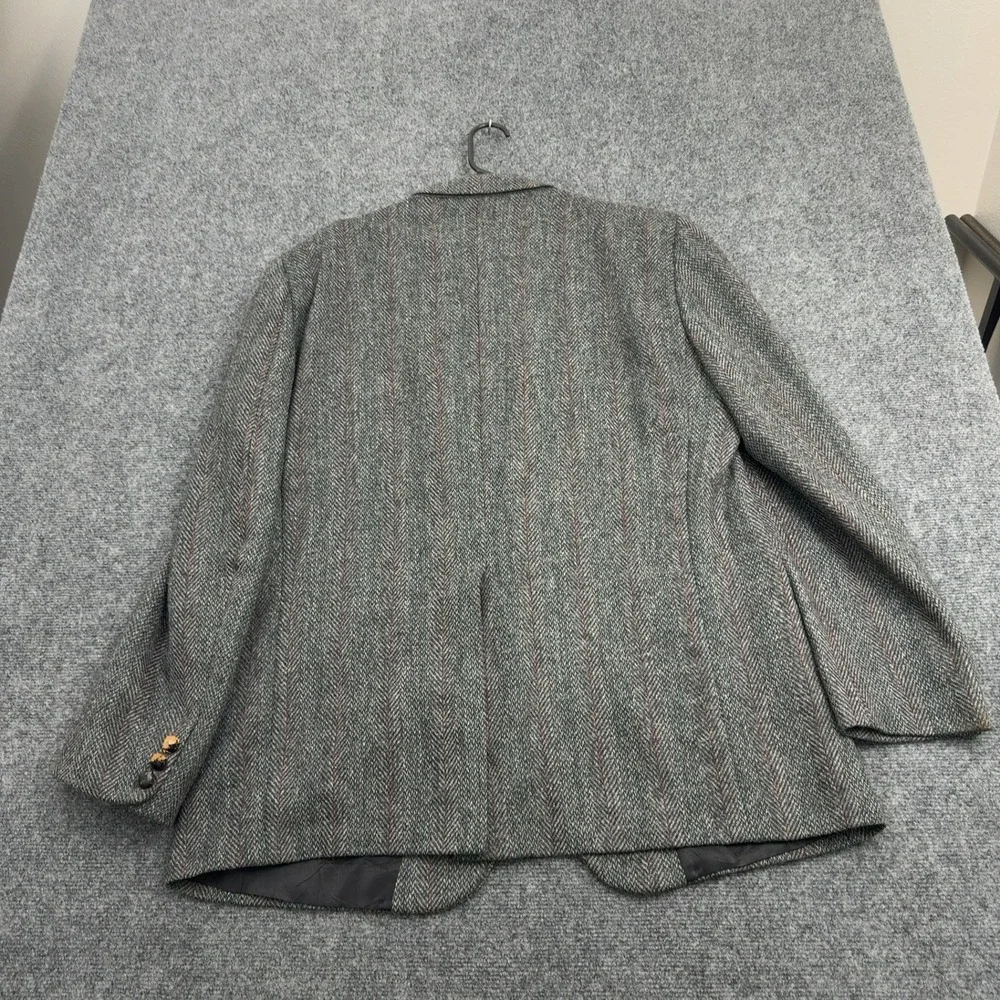 Vintage Kingsridge Blazer Mens 46L Gray Wool Herringbone Pinstripe Academic